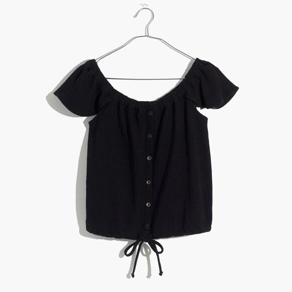 Madewell Texture & Thread Off-the-Shoulder Top Black size Large - Picture 4 of 12